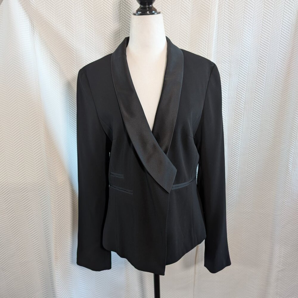 Olsen Black Tuxedo Blazer Jacket Satin Lapel & Buttons Size 8 Classic Tailored
